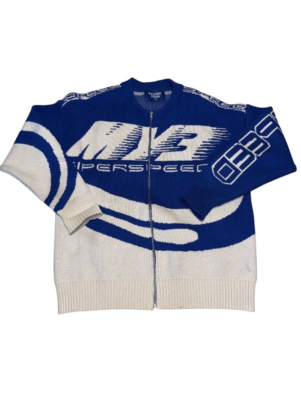 Aelfric Eden Color Block Blue White Knit Racing Cardigan Women's X-Small XS - Picture 1 of 7